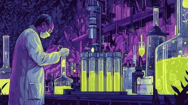 Illustration of a scientist in a lab filling test tubes, evoking the cost of R&D experimentation and prototyping