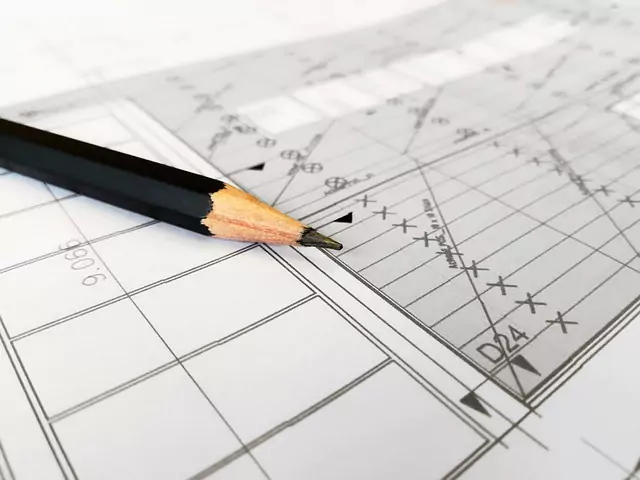 Pencil on a technical drawing, illustrating the first stage of the pipeline: designing a shape