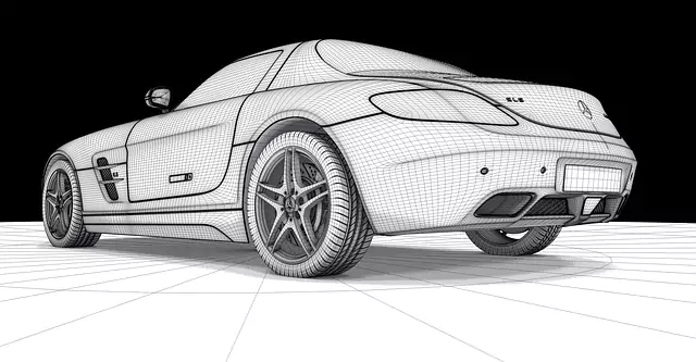 Wireframe CAD representation of a sports car, rear view, ready for CAE simulation