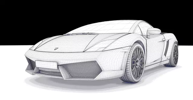 Wireframe CAD model of a sports car showing the surface resolution used in automotive engineering simulation