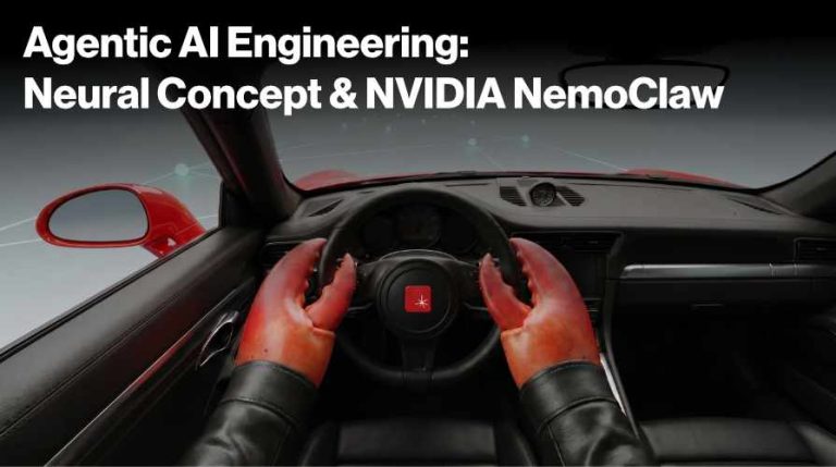 Red lobster claws gripping a steering wheel with the Neural Concept logo, title card for the NVIDIA NemoClaw article