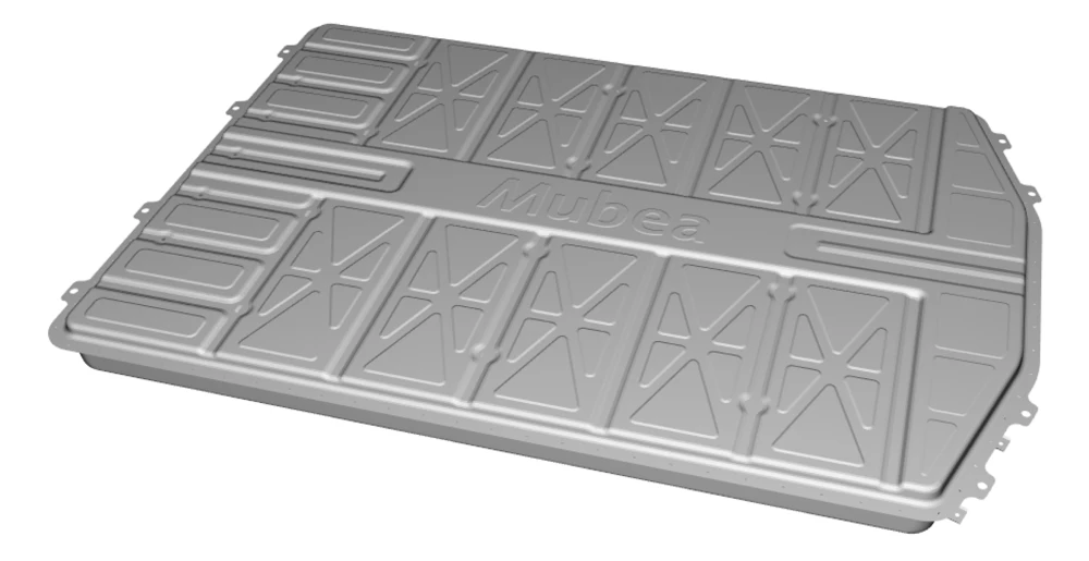 Mubea battery housing cover for an electric vehicle, a stamped lightweight panel with stiffening ribs