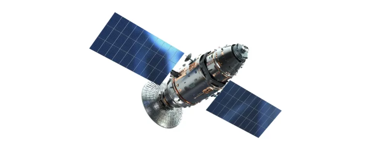 Satellite with deployed solar panels, illustrating thermal design constraints in satellite engineering