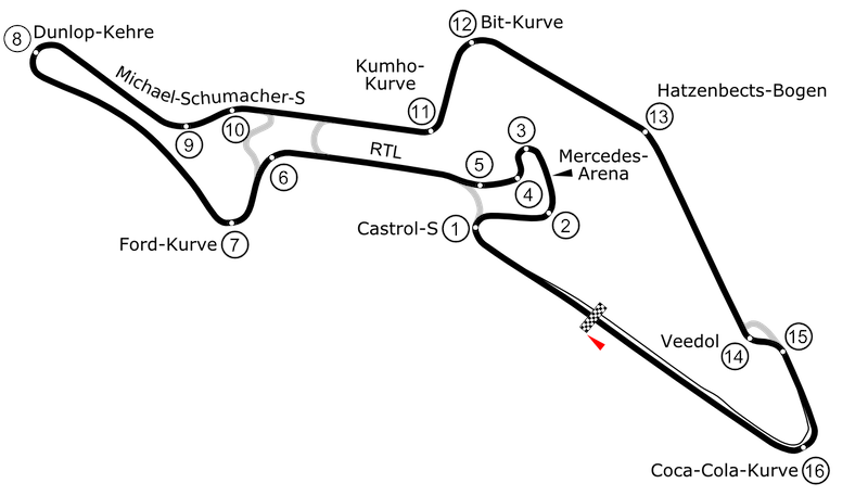 Track map of the Nurburgring circuit in Germany