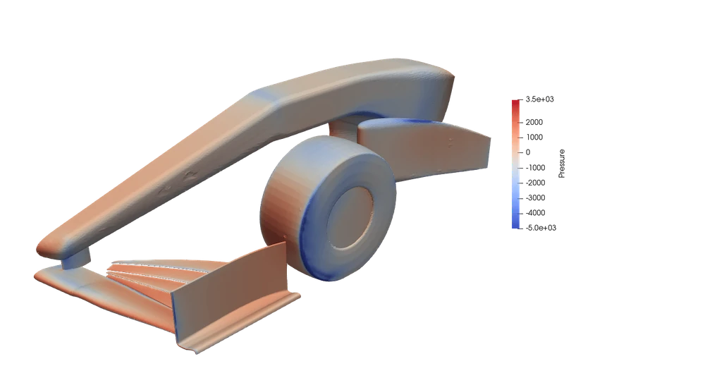 CFD surface pressure field on the F1 car geometry